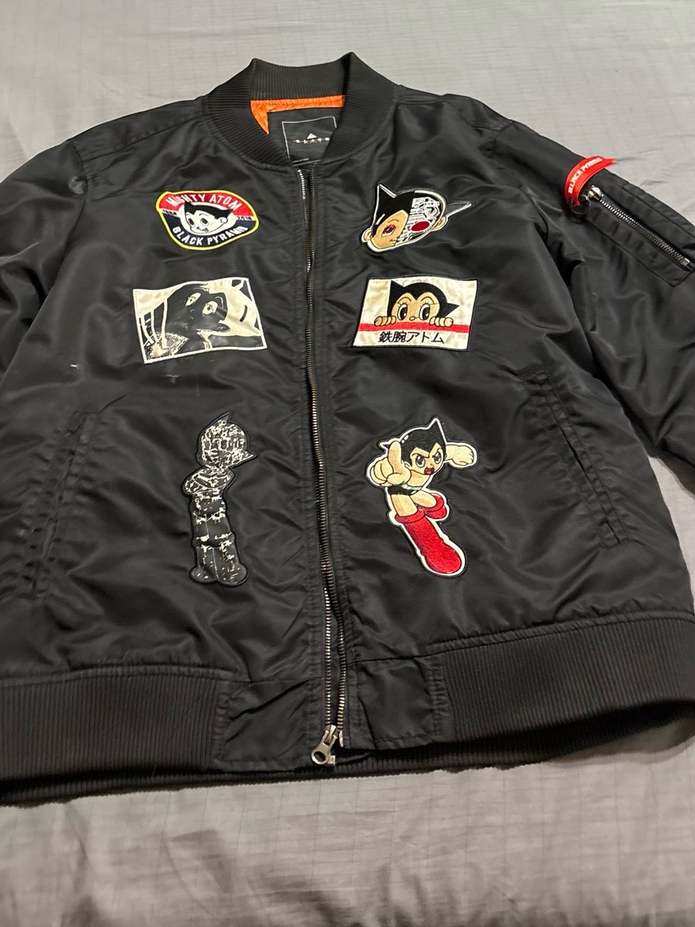 Black Pyramid Black Bomber Jacket with Cartoon Patches